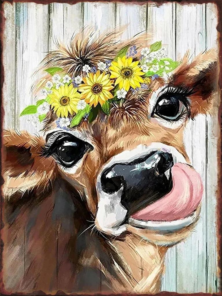 Fun Cattle Iron Plate Poster Farm Metal Tin Sign Pet Shop Garden Hanging Paintings Cute Cow Pattern Home Wall Decoration Plaq