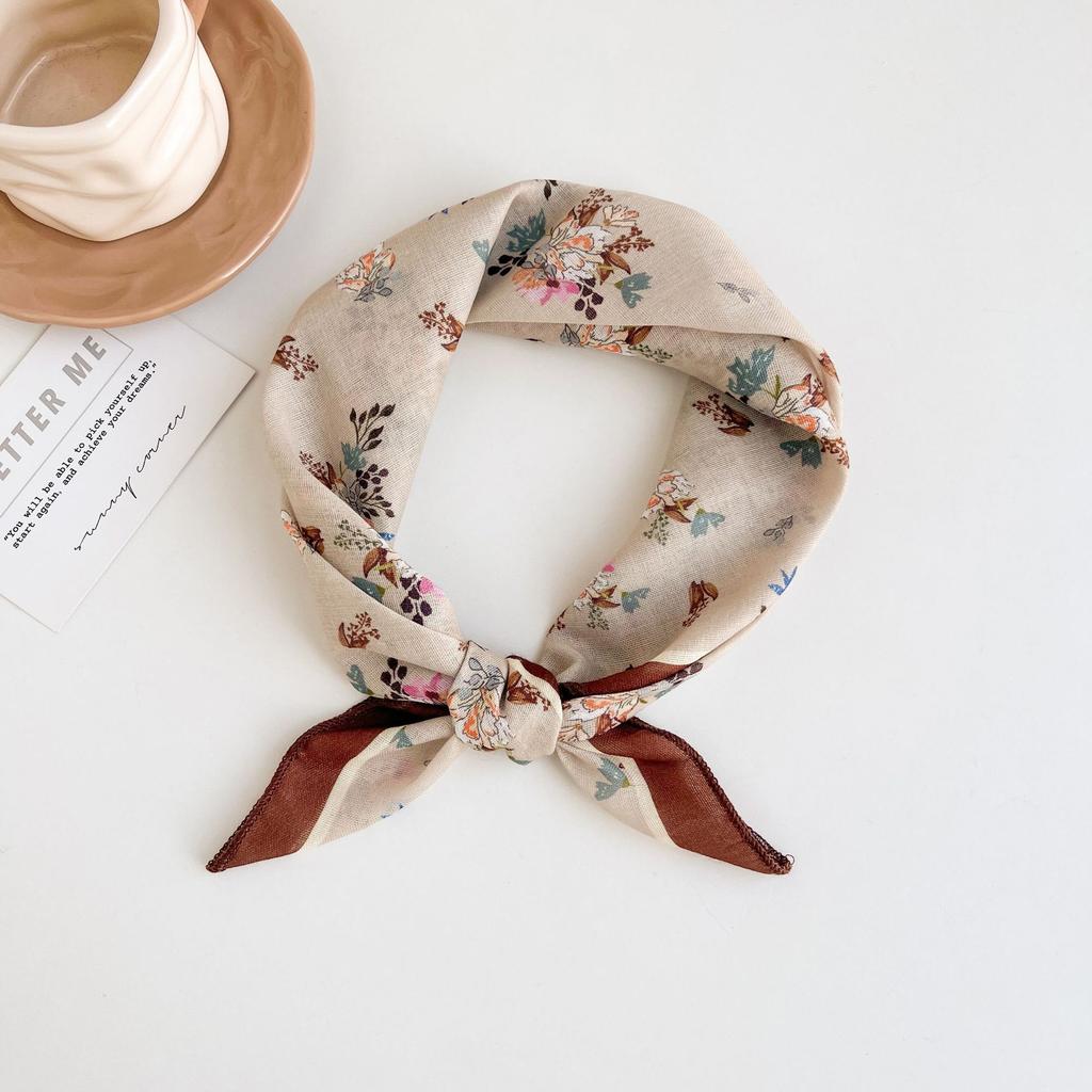 Japanese retro literary and artistic style 18 cotton and linen cashew flower silk scarf thin square scarf high-end fashion versatile accessories scarf