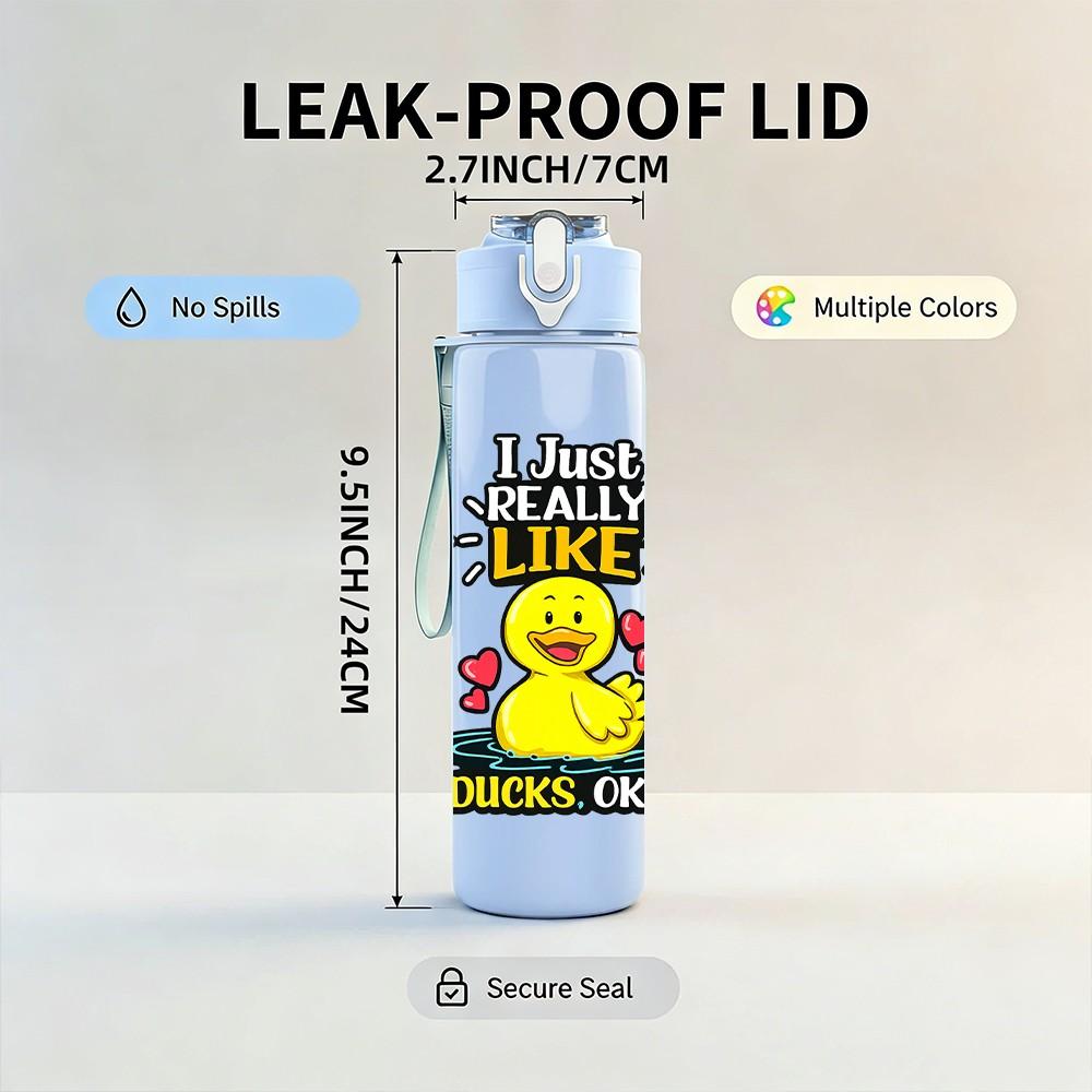 1PC Duck Duck Goose Joke Cartoon Print 750ml Color Plastic Sports Water Bottle Leakproof Flip Straw Lid Suitable for Sports Office Home Use