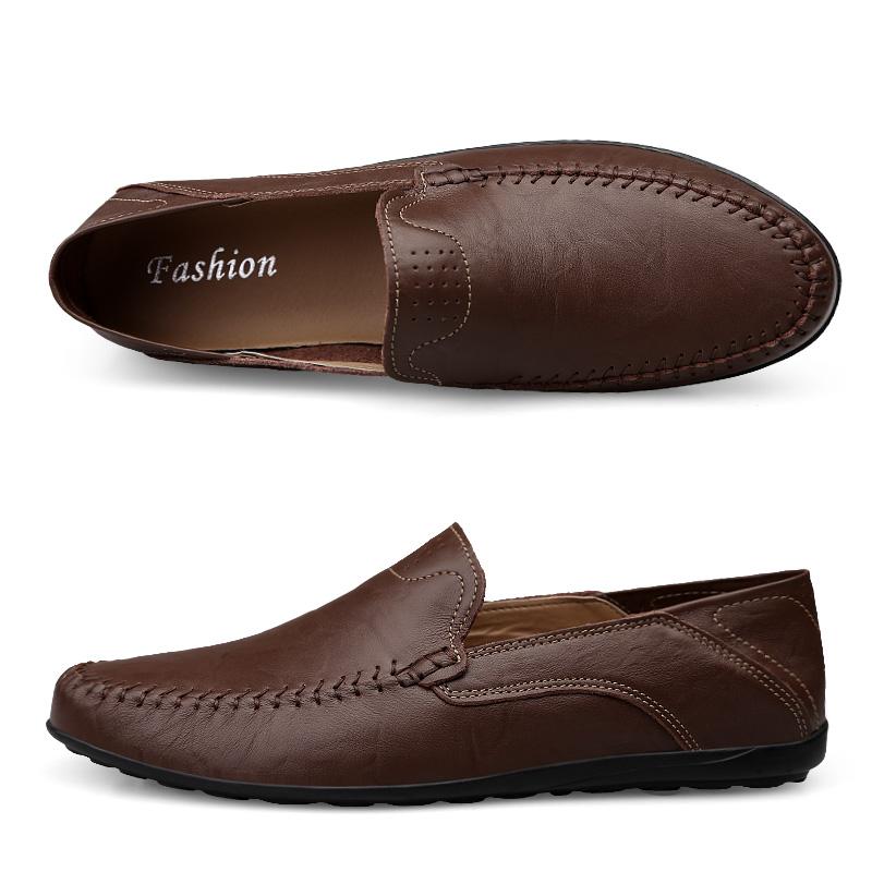 Genuine Leather Men Casual Shoes Luxury Brand Designer Men Loafers Moccasins Breathable Slip on Male Boat Shoes Plus Size 37-47