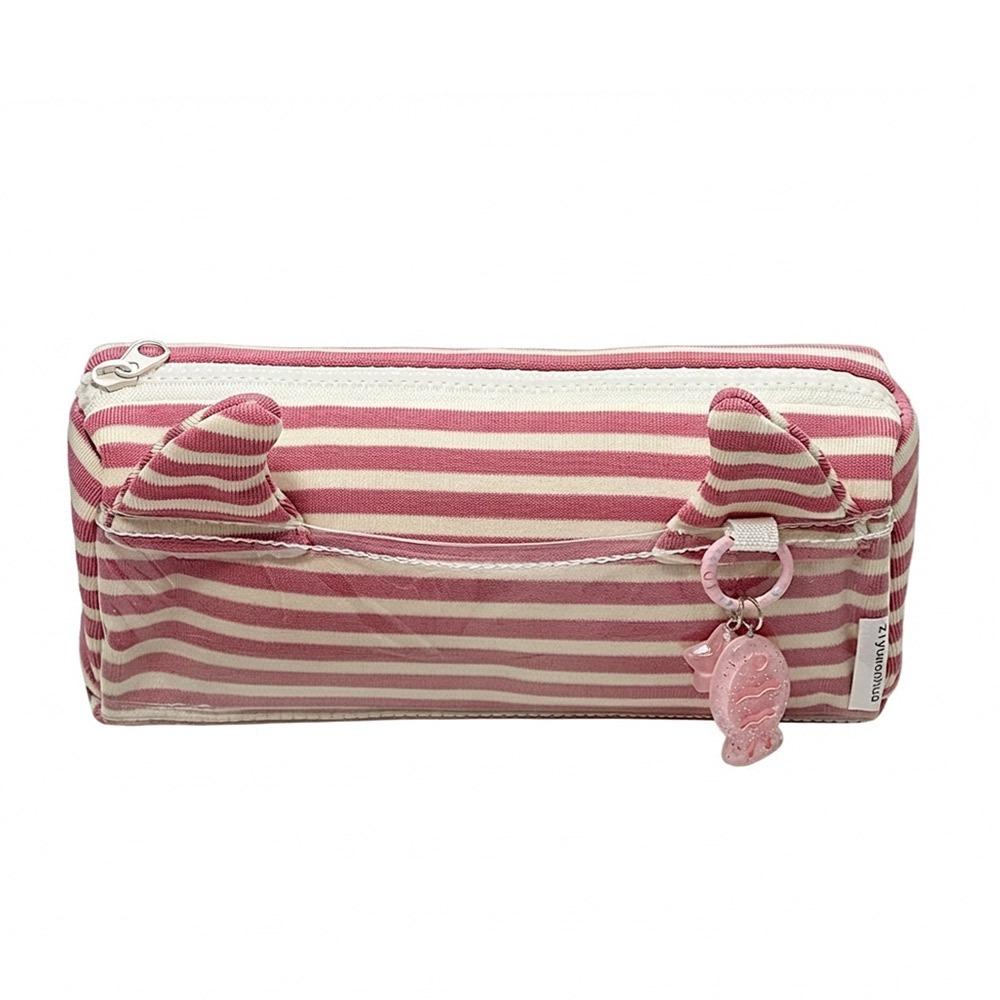 

Cat Ear Design Pencil Case Pink Striped Stationery Pouch New Stationery Storage Bag School Office Only Bag розовый/белый