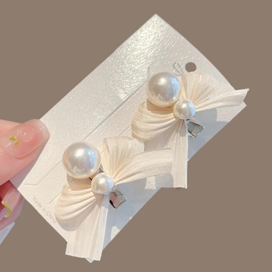 2Pcs Kids Hairpins Ribbon Bow Faux Pearls Decor Baby Hair Clips Rounded Edges Gentle Clamping Force Mini Size Hair Pins
