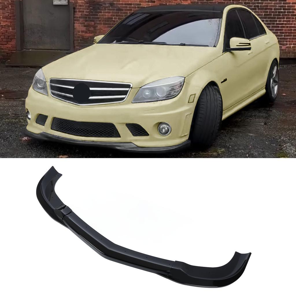 3Pcs Front Bumper Lip Spoiler Splitter Sporty Look Front Lip Spoiler Splitter Protector for C-Class W204 Pre-Facelift C63   2007 to 2010