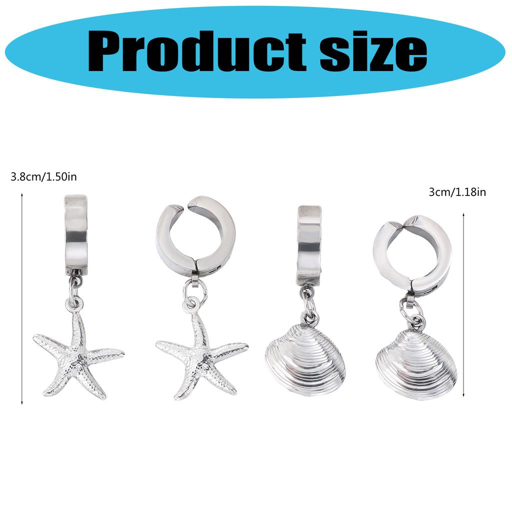 Hypoallergenically Stainless Steel Earrings Elastic Clip Starfish/Seashells Decorations Daily Wear Ear Accessories