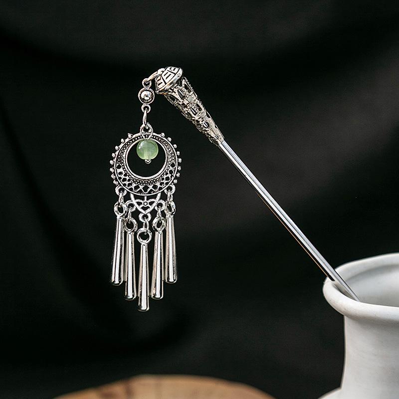 New Chinese Style National Tide Hairpin Minority Wind Hanfu Court Shaking Turquoise Hollow Flowers Tassel Hairpin