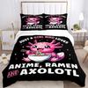 3pcs Colorful Axolotl Enjoying Ramen Quilt Cover Set (1 Quilt Cover + 2 Pillowcases Without Pillow Core), High-Definition Printing for Home and D