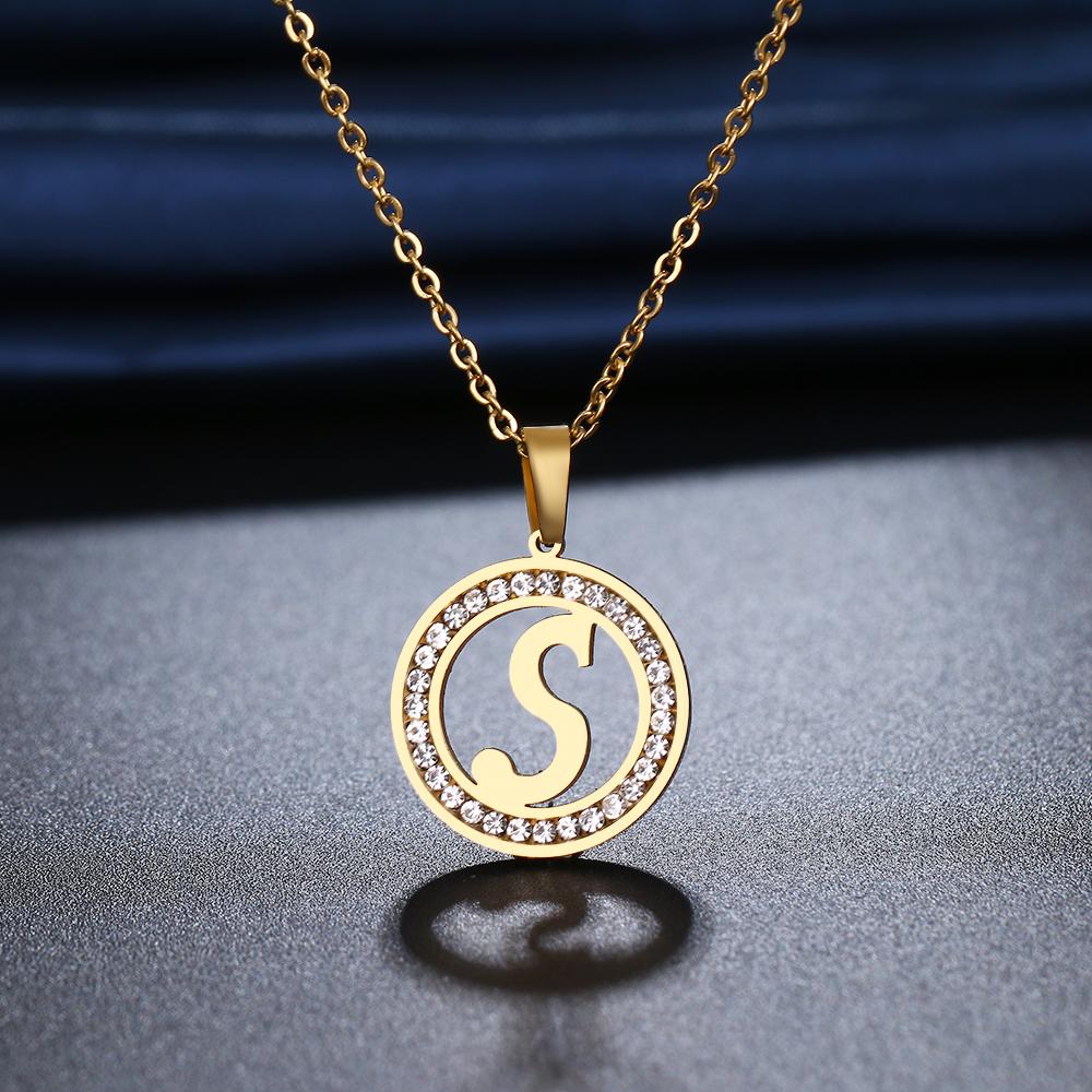 316L Stainless Steel 26 Letters A-Z Necklace NEW Crystal Rhinestone Necklaces for Women Wedding Valentine's Day Gifts
