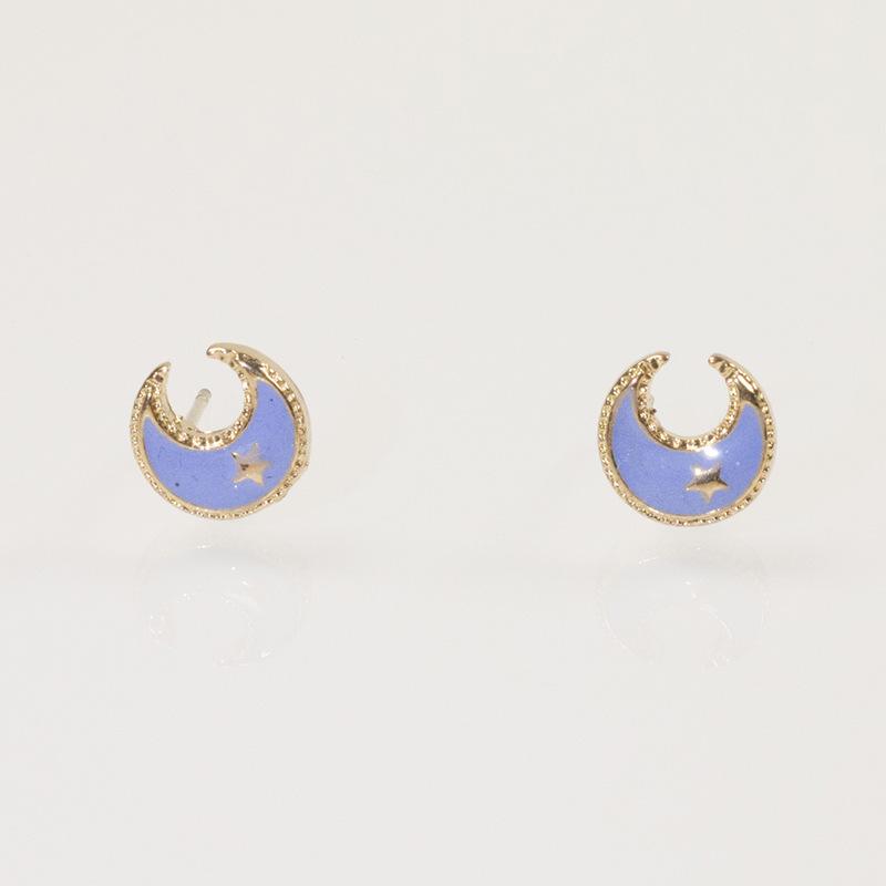 S925 silver needle earrings women s sweet little fresh stars moon stud earrings temperament Korean simple personality creative earrings