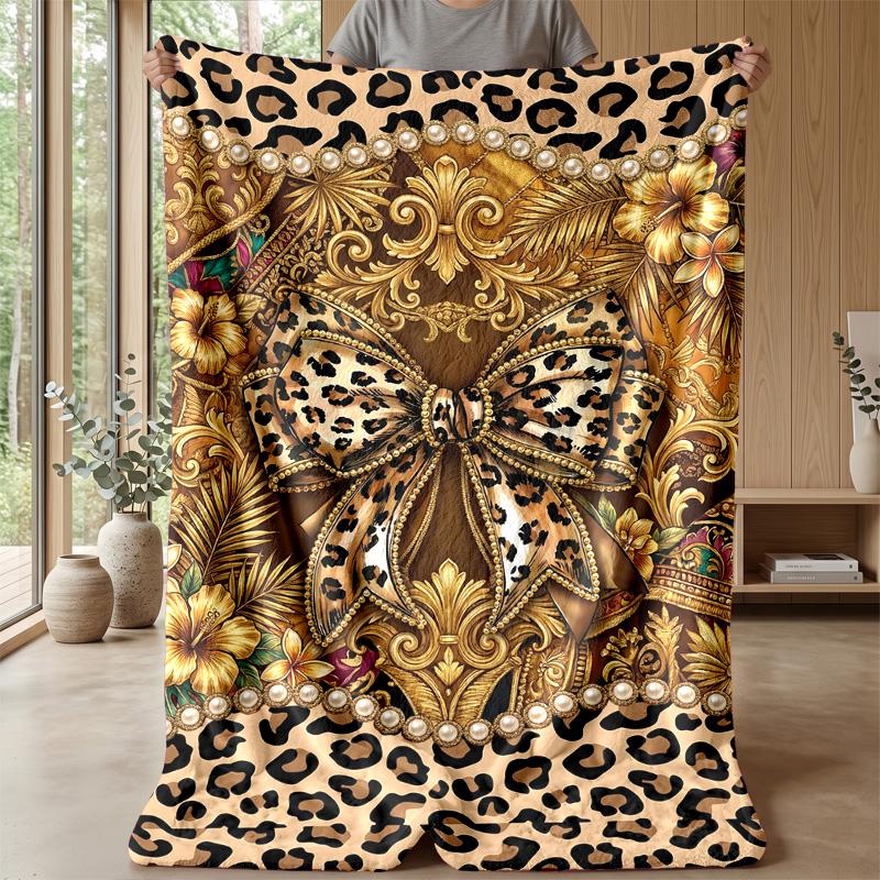 Leopard and Palm Jungle Print 1 Theme blanket Lightweight Warm Flannel Blanket Decorative Throw Blanket for Home Decoration