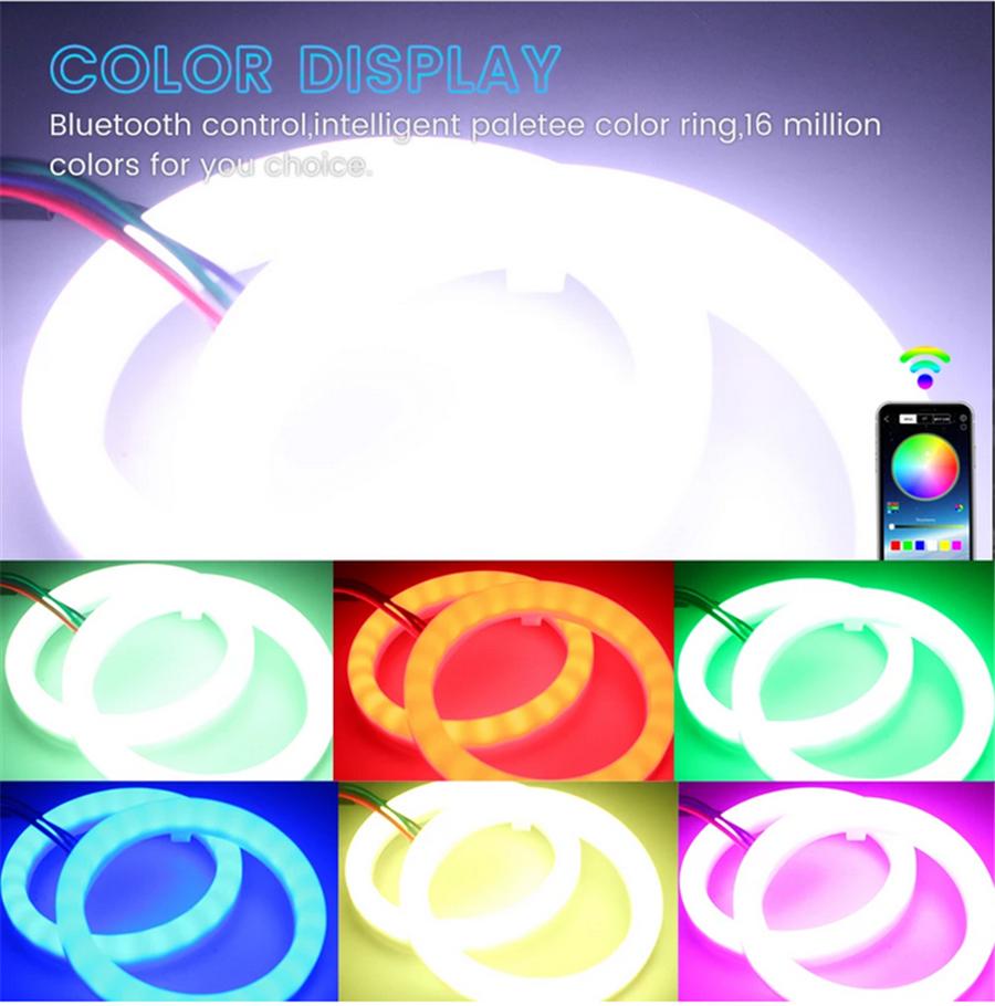 2PCS LED Angel Eyes Lights RGB APP Bluetooth Halo Rings For Car Motorcycle Truck