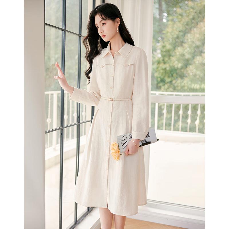 Sishui Nianhua Women's Elegant Long-Sleeve Midi Shirt Dress