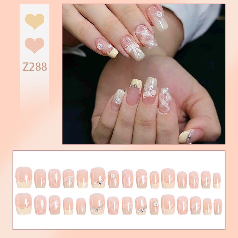 Elegant French Bow Press-On Nails: Cute, High-End Stickers for Whiter-Looking Hands