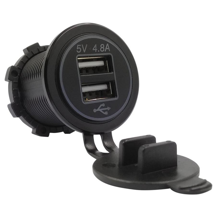 Waterproof Dual USB Charger Socket Power Outlet 2.4A & 2.4A (4.8A) with Wire In-line 10A Fuse for Car Boat Marine Motorcycle RV Truck Camper Vehicles