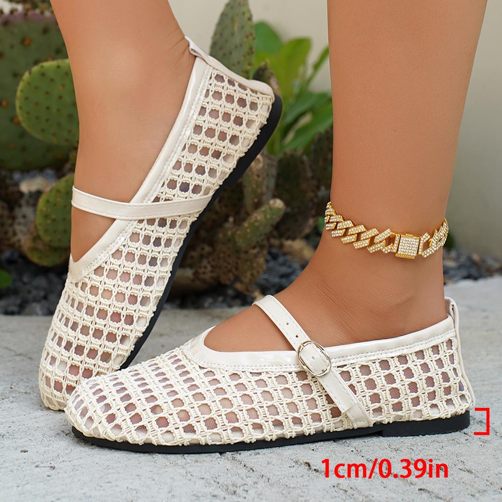 Fashion Summer Designer Cosy Mesh Heels 2025 Women Flat Shoes Fashion Round Toe Buckle Strap Casual Outdoor Dress Sandals