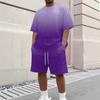 Men's Gradient Print Casual Short Sleeve Crew Neck Top with Matching Shorts Set Lightweight Breathable Summer Outfit