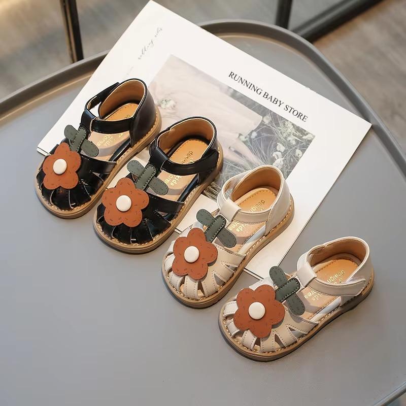 Children's Shoes Girls Sandals Beauty Large Flower Summer New Closed Toe Fashion Soft Bottom Kids Baby Girl Beach Shoes