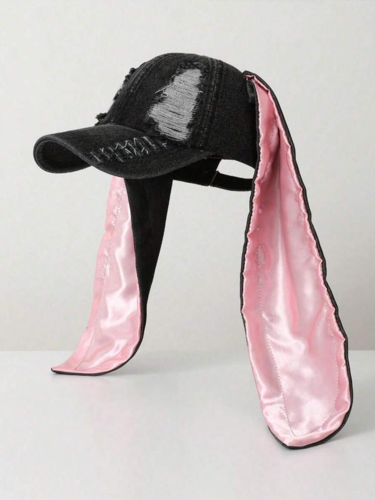 Distressed Denim Baseball Cap With Plush Long Earflaps For Adults