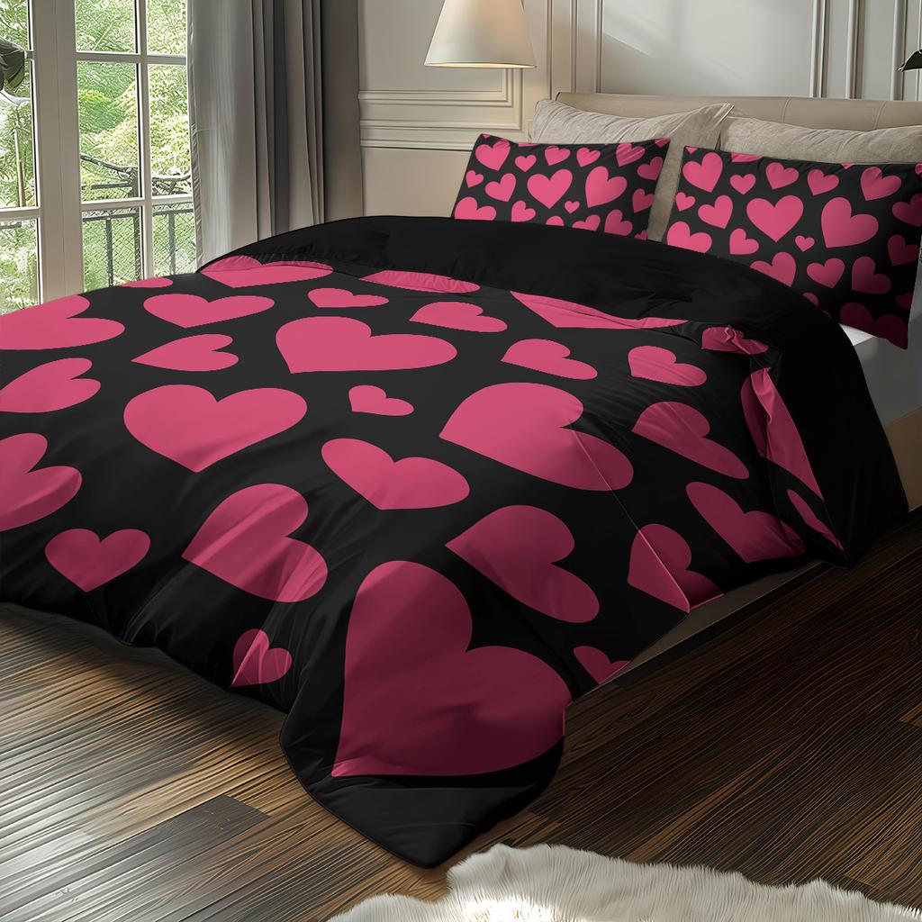Bed Three-Piece Love Printing Quilt Cover Skin-Friendly Abrasive Pillowcase Quilt Cover 3-Piece Home Textile Products