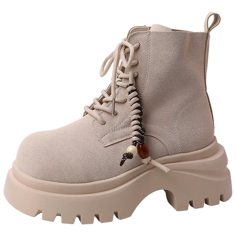 Solid color lace-up platform fashion retro fashion boots women's season new short boots Martin boots versatile boots