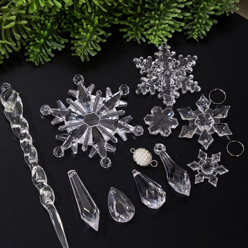 Clear Shatterproof Acrylic Snowflake Icicles Christmas Decorations With Berries Ball For Home Party Tree