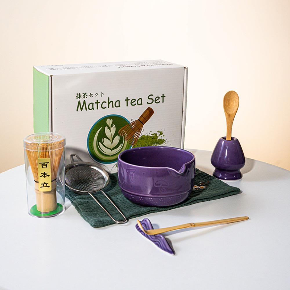 5/8Pcs Ceramic Matcha Bowl Set Reusable with Pouring Spout Green Tea Brewing Cup Japanese Matcha Set
