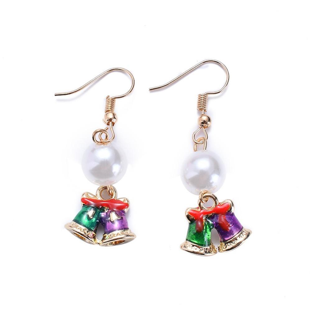 

Rhinestone Merry Christmas Earrings Pearl Xmas Dangle Earrings Party Bell
