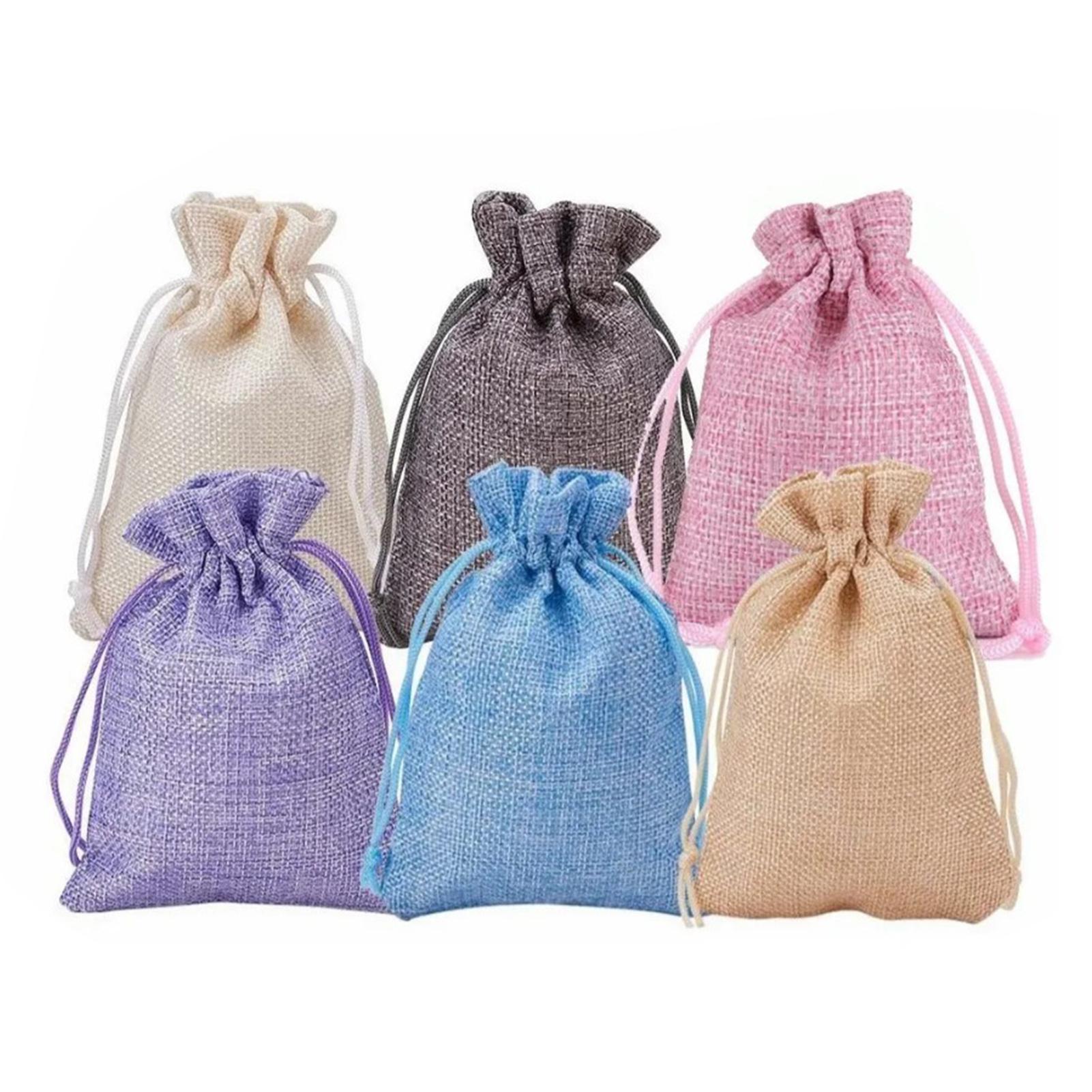 

30 Pcs Drawstring Cloth Bag 9x12cm 6 Color Linen Material Dustproof Favor Pouch for Christmas Weddings Parties