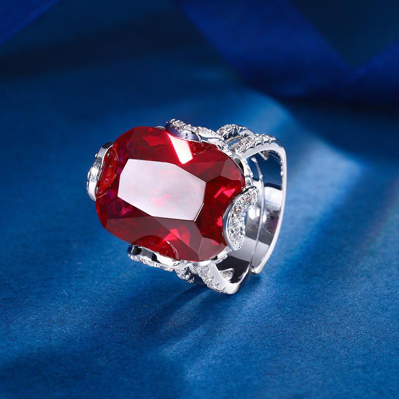 Jewelry Copper Bottom Gold-Plated Simulation Color Treasure Corundum Fat Rectangular Light Luxury Ring Women 15 * 20