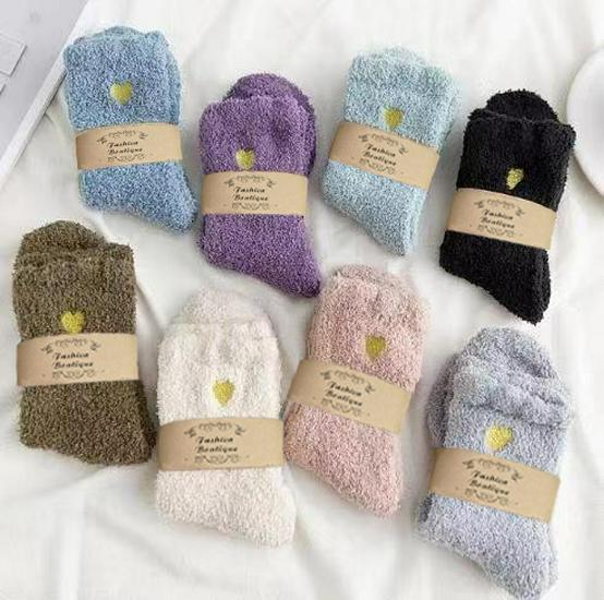 Women s Heart Embroidered Coral Fleece Mid-Calf Sleep Socks - Winter Warm and Thickened One Size