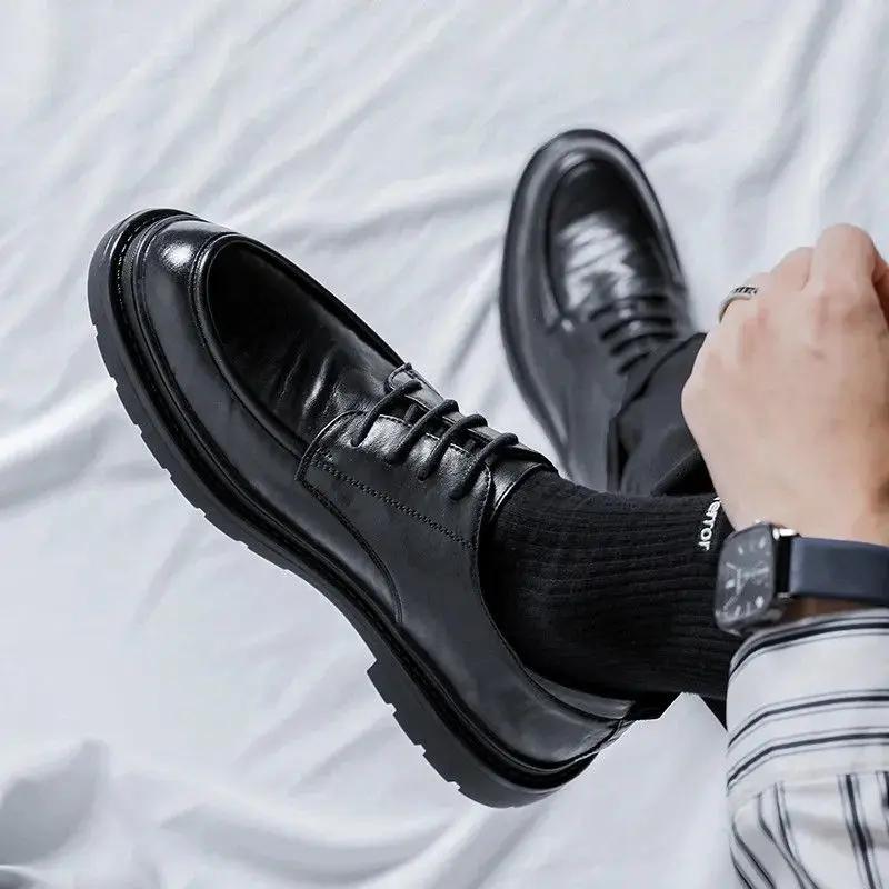 Lace Up Round Toe Men's Leather Shoes Comfortable Legitimate Luxury Sale In Promotion Retro Male Casual Shoe Shipping Free On Pu