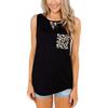 Women's Round Neck Leopard Patchwork Pocket Loose Sleeveless Tank Top Casual Camisole Top