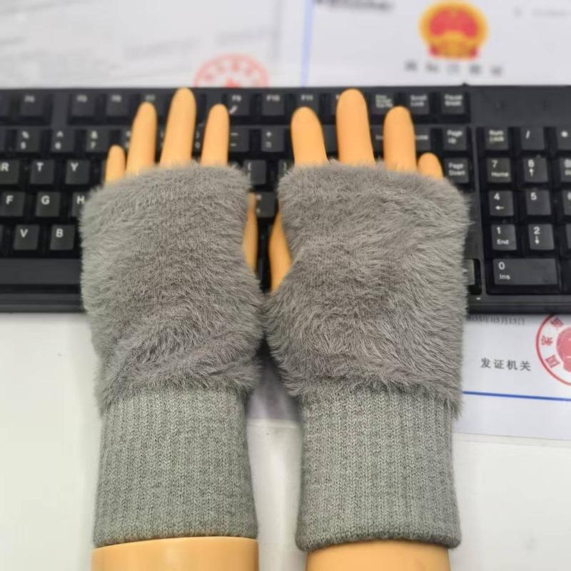 Dew Finger Autumn and Winter Elastic Plush Knitted Half Finger Gloves Students Men and Women Winter Dew Finger Writing Antifreeze Gloves