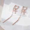 Trendige lange Quaste Kreuz Hängeohrringe für Damen Mode Roségold Farbe Mit Natürlichem Zirkon Feiner Tägliche Schmuckstücke