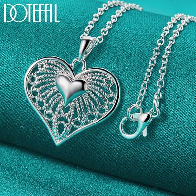 Collana con ciondolo a forma di cuore in argento sterling 925, gioielli alla moda