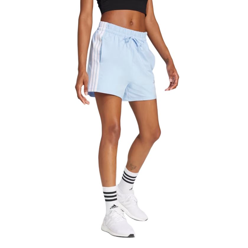 Adidas Essentials 3-Stripes Cotton Comfortable Fashion Lace-Up Simple Sports Shorts Women Shorts Glowing-Blue White JD0911