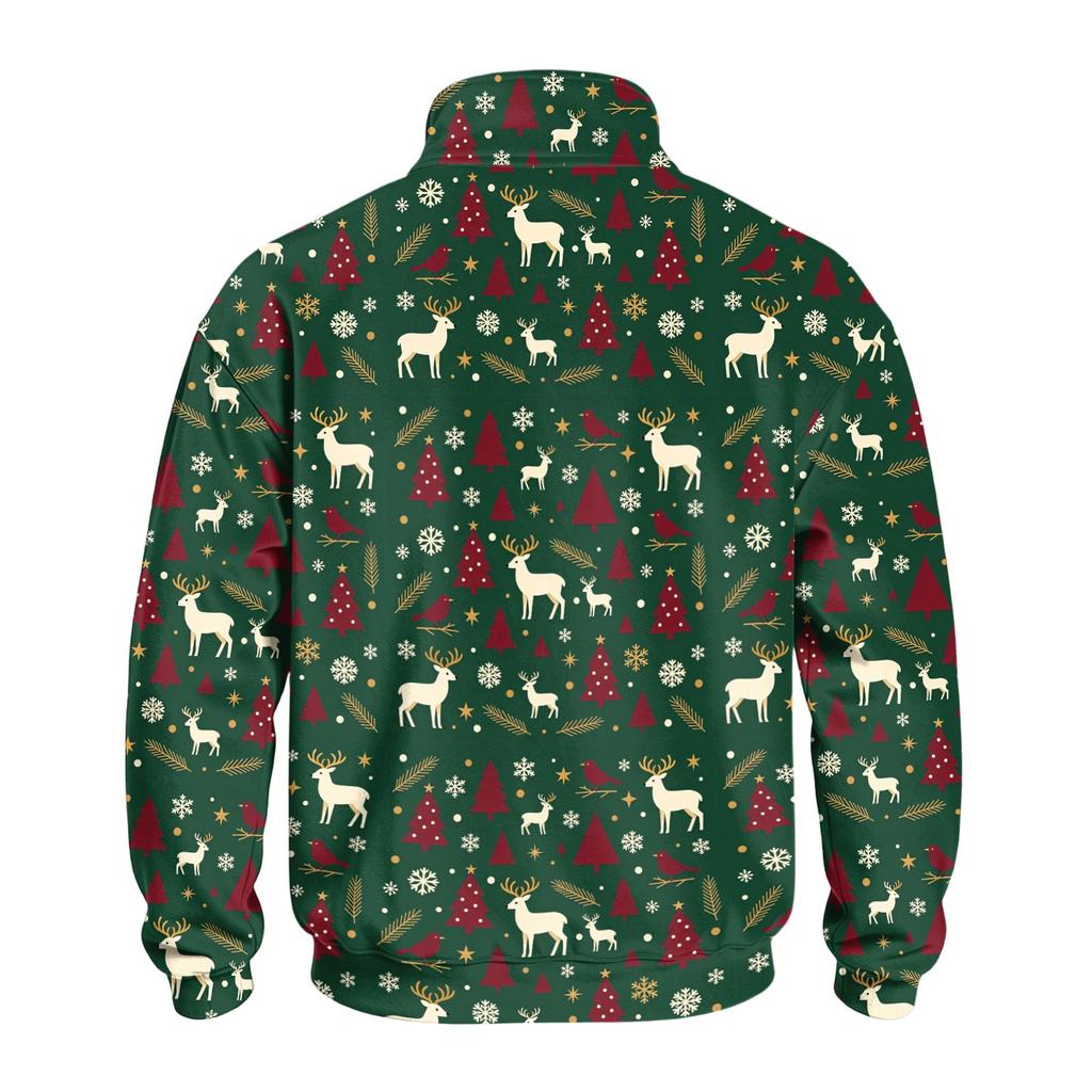 Herren Casual Sweatshirt mit Stehkragen und Weihnachtsdruck für die Feiertage