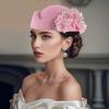 Cappello Turbante in Feltro con Fiore Moda Berretto Morbido Vintage Berretti Casual Cappellino da Tea Party per Donne