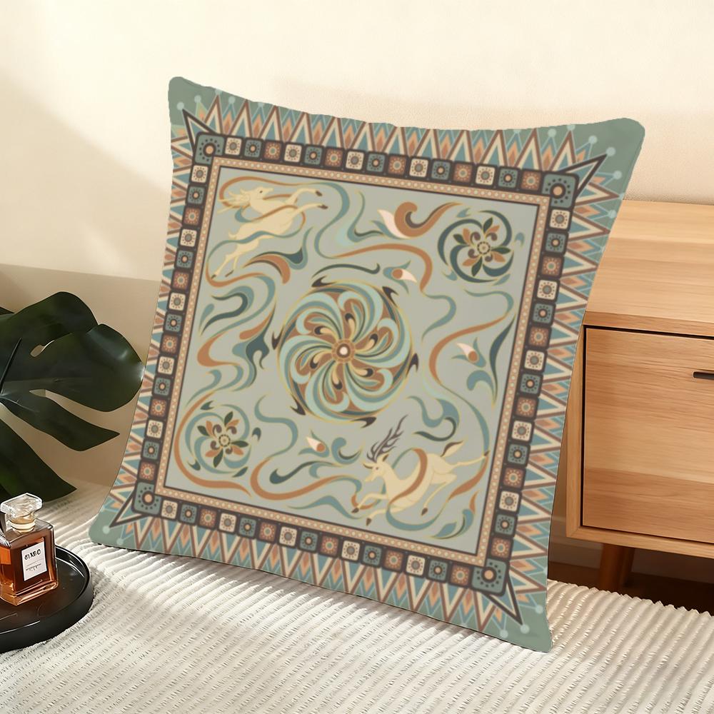 Cushion Cover Silky Short Plush Home Sofa Cushion Cover - Invisible Zipper Home Decoration Dunhuang patterns