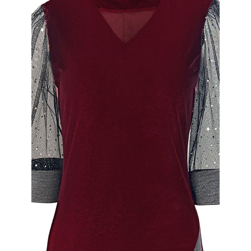 Vestidos de mujer con escote en V y manga corta con empalme de malla delgada y nuevo temperamento