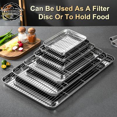 Edelstahl Backblech mit abnehmbarem Kühlgitter Set Antihaft BBQ Pfanne Blech Platte Ofen Brownie Rack Kochen Braten Schale
