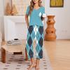 Women Casual Loose Fit Short Sleeve T Shirt and Capri Pants Pajama Set V Neck Top with Pocket Printed Lounge Wear Set