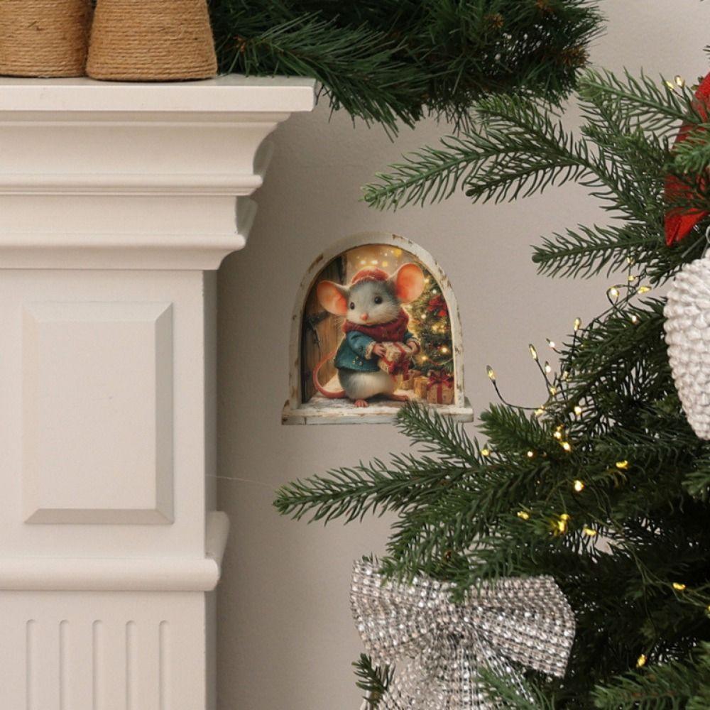 5Pcs New Mouse Theme Christmas Wall Stickers Cute Design Small Size Xmas Decoration Merry Christmas Decor Holiday Decor