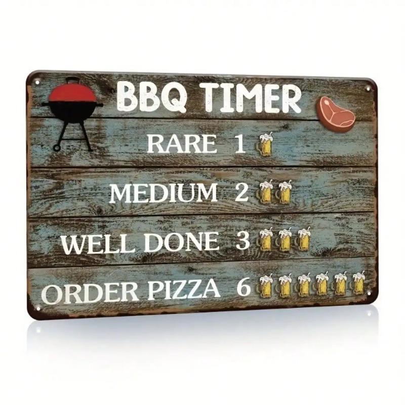 Vintage BBQ Timer Metal Sign Rustic Kitchen Decor Outdoor Grill Art