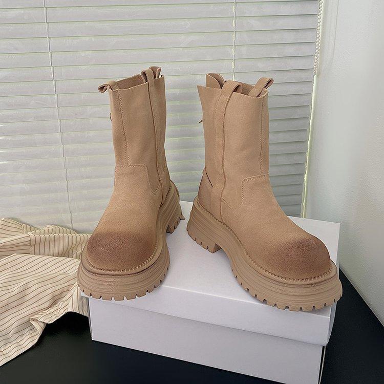 Platform Martin Boots Women s Coarse Heel Short Boots Skinny Boots Vintage Maillard Khaki Back Strap British Boots 40