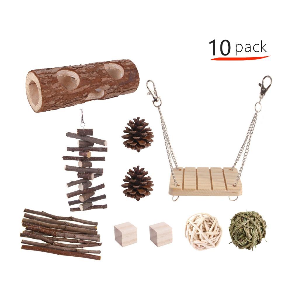 Bite Resistant Hamster Chew Toys Multi Piece Set Interactive Small Animal Toy Set Teeth Grinding Colorful Wooden Pet Toys