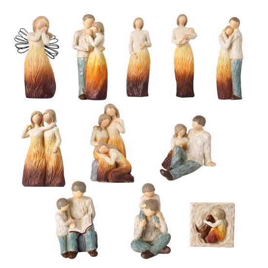 Resin Carving Family Figurine, Mother Father Son Daughter Statue, Hand-Painted Parents Kids Sculpture, Gift for Mother's Day Father's Day