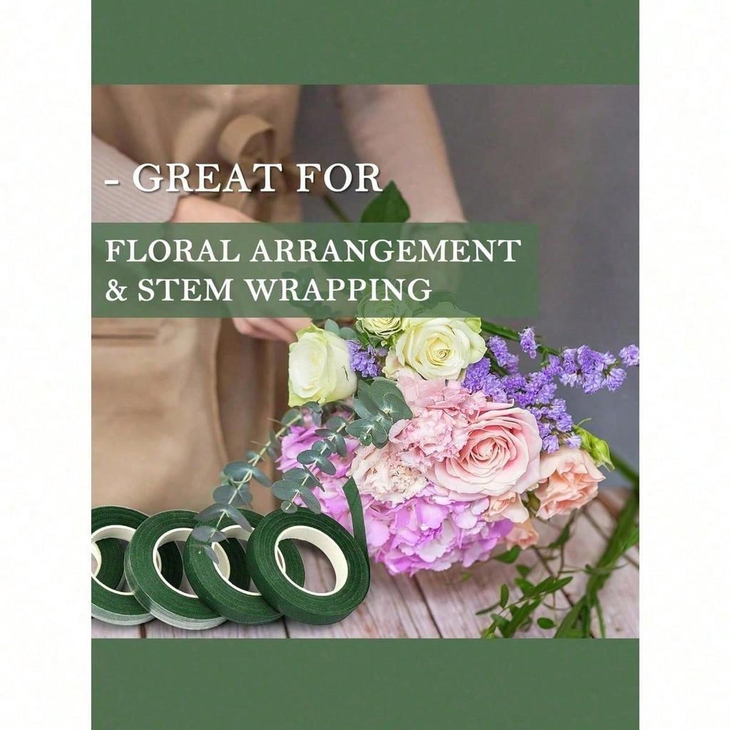 3Rolls Green Floral Tape, DIY Wedding Bouquet Stem Wrapping Material, Flower Shop Valentine's Day Mother's Day Father's Day Bouquet Packaging Material