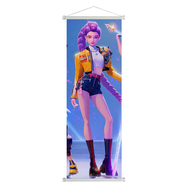 

K-pop Охотники на демонов Постер Подвесная картина Мультяшный Huntrix Girl Зои Руми Мира Аниме Постер Настенный декор Искусство Украшение дома 25*75cm серый