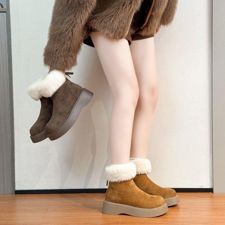 Damen Schneestiefel 2025 Herbst und Winter neue dicksohlige erhöhende Martin Boots Samt Boken kurze Stiefel flauschige warme Baumwollschuhe Tide