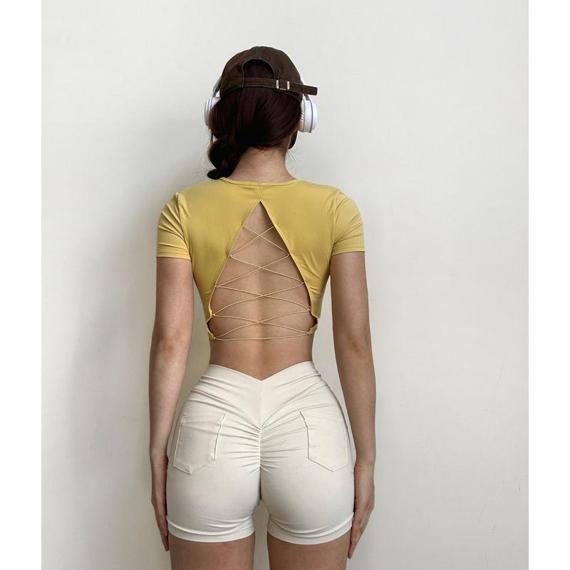 

Guangzhou Painted Clothing Co., Ltd. Fitness T-shirt Women s Hollow-out Beauty Back Short-Sleeved Running Yoga Gym Sports Yellow L
